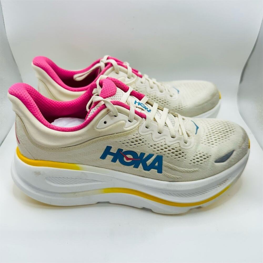 HOKA Bondi 9 Women's Running Shoes Alabaster Birch Pink Yellow Size 9B - Picture 2 of 13